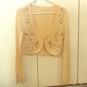 Ivory Beaded Cropped Sweater with Sequins